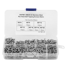 Screws, Pack of 500 M3 Stainless Steel 304 / Carbon Steel Screws Cross Drive Button Head Self-Tapping Screws Kits with Box (304 Stainless Steel)