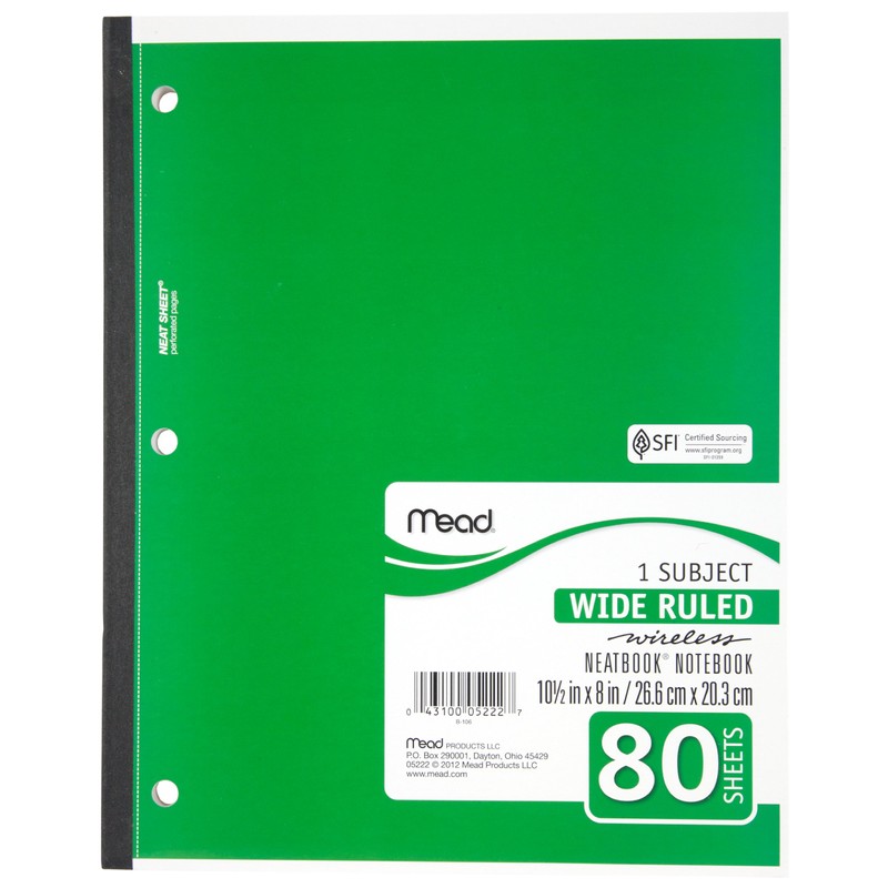 Mead Single Subject Wireless Notebook, Wide Ruled (05222) - Pack