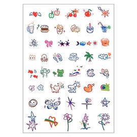 Gel Luna Mini Cat Bear Dog Butterfly Color Illustration Henna Tattoo Sticker T-264, 1 Piece, B Type / 젤루나 미니 고양이 곰돌이 강아지 나비 컬러 일러스트 헤나 타투 스티커 T-264, 1개, B타입