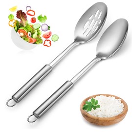 Set of 2 Salad Spoons, Large Spoons, Tablespoons, Serving Utensils, Cooking Utensils, Stainless Steel Serving Spoon and Slotted Spoon Set, Stainless Steel Slotted Spoon, Serving Spoon, Cooking Spoon
