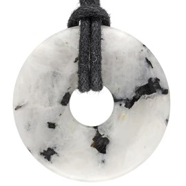 Lebensquelle Plus Rainbow Moonstone Doughnut Diameter 30 mm + Cotton Cord | Gemstone Pendant | Genuine Healing Stone Necklace with Ribbon, Semi Precious Stone, Moonstone