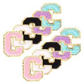 PATIKIL Chenille Letter Patches, 10 Pcs Iron on Letter Patch Letter Embroidered Patch Glitter Applique for Hat Jacket Clothing Bags DIY Decoration Backpack, Letter C