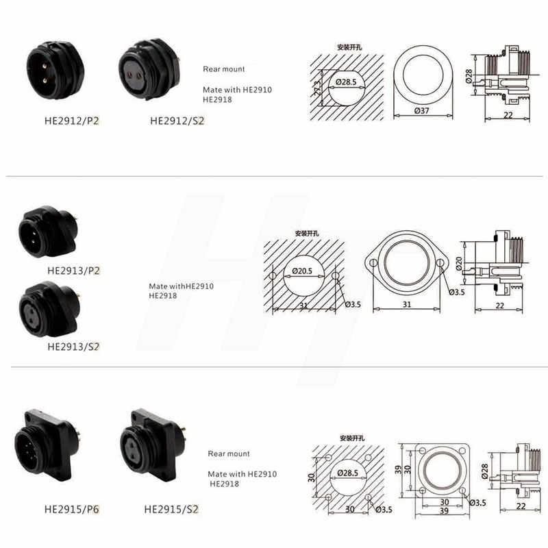 HangTon HE29 6 Pin Power Waterproof Connector 25A, Quick Disconnect