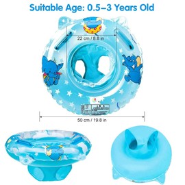Baby Swimming Float, Inflatable Baby Swimming Ring with Seat Baby Float Ring for 3-36 Months Toddlers Kids Children(Blue elephant)