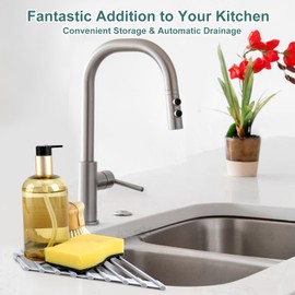 MERRYBOX Triangle Roll Up Dish Drying Rack Over The Sink, 2024 Anti-Rust Sink Drying Rack with Full Silicone Wrapped for Top of Sink Coner, Anti-Slip Sink Organizer for Kitchen