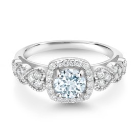 Gem Stone King 925 Sterling Silver Sky Blue Aquamarine and White Moissanite Engagement Ring For Women (1.13 Cttw, Round 6MM, Gemstone March Birthstone, Available In Size 5, 6, 7, 8, 9)