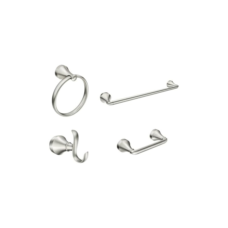 Moen Wellton Brushed Nickel 4-Piece Bathroom Accessory Collection, Includes Towel