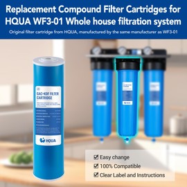 HQUA Whole House Compound Replacement Filter Cartridge, WF-GK20BB, Fit for WF3 Series, GAC+KDF, Kinetic Degradation Fluxion, Granular Activated Carbon