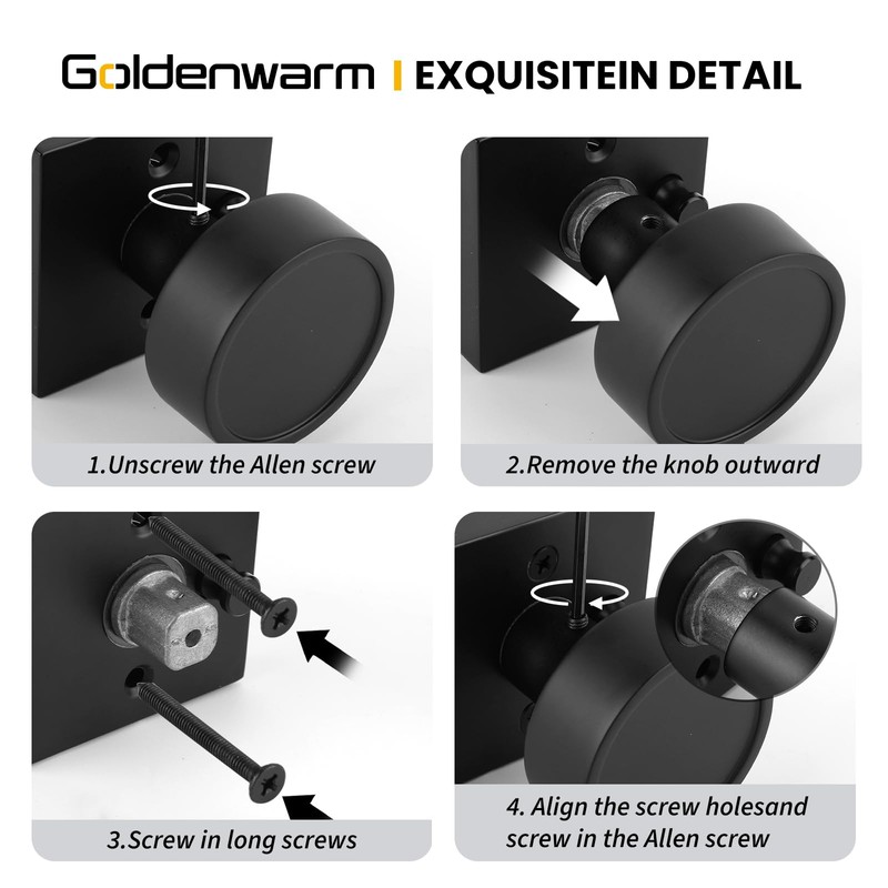 goldenwarm Black Door Knobs Interior, Privacy Matte Black Interior Door