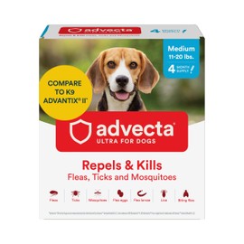 Advecta Ultra Flea And Tick Prevention For Dogs - Dog and Puppy Treatment and Control - Mosquito Repellent - Medium, Fast Acting Waterproof Topical Drops, 4 Month Supply