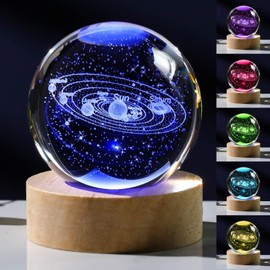 coldwind K9 Crystal Ball Night Light with Constellation & Solar System 3D Design - 6-Color Changing LED Table Lamp, Soothing Home Decor, Gift for Men, Women, Kids & Friends (Solar System-B)