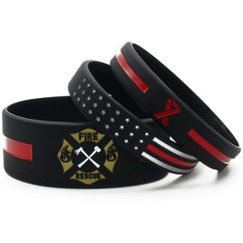 Inkstone 6-pack Firefighters' Thin Red Line Silicone Wristbands - Jewelry Gifts Accessories for Fire Fighters