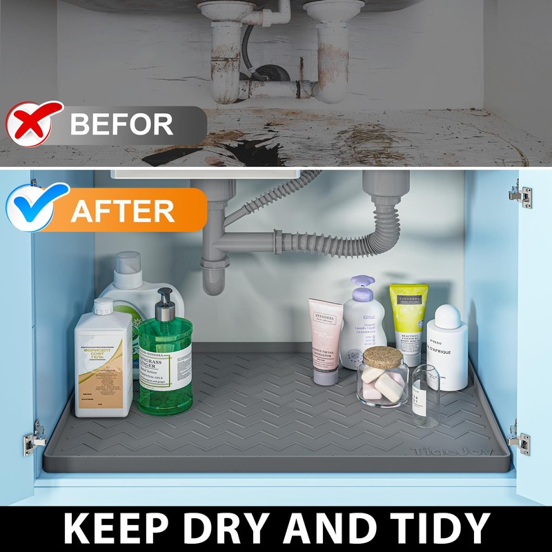 TigeJoy 19" x 19" Under Sink Mats for Kitchen Waterproof,
