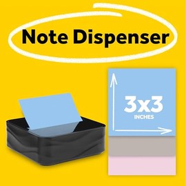 Post-it - Dispensador de notas moderno color negro incluye dispensador y 3 almohadillas para orejas adhesivas superadhesivas para notas emergentes, 2 unidades de poder adherido (WAVE-330-BKVP)