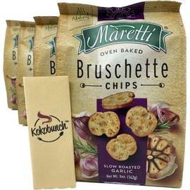 KOKOBUNCH Bundle Of All Natural Maretti Bruschette Bruschetta Vegan Cracker Bruschettini Chips 4 Pack (5oz, Roasted Garlic)