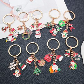 Christmas Themed Gift Set 18 Designs Holiday Keychains (6 Sets, 3 Keychains per Set) + Felt Santa Claus Envelope, Perfect for Stocking Stuffers, Christmas Tree Ornaments, Gift Bag Fillers (Design 4)