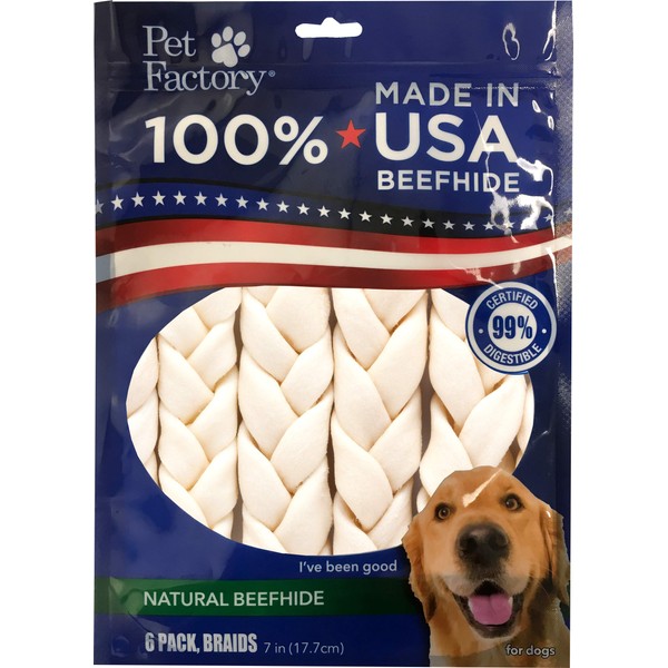Pet Factory 100% Made in USA Beefhide Braided Sticks Dog