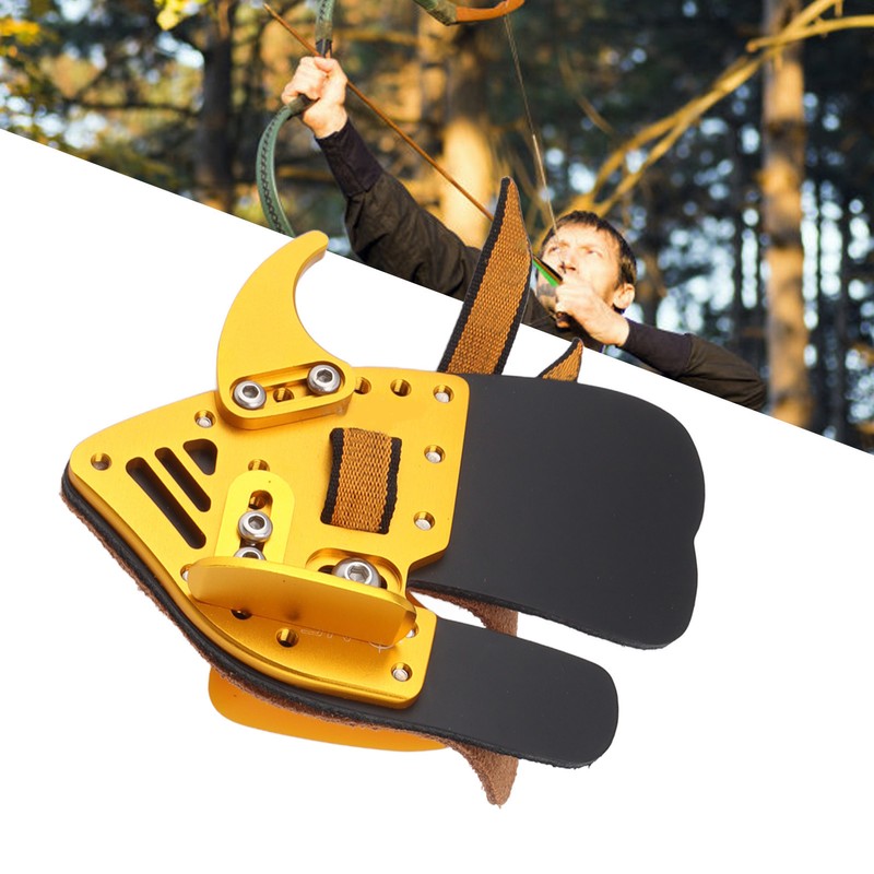 Shooting Tabs Golden Gold and Black Leather Archery Finger Guard