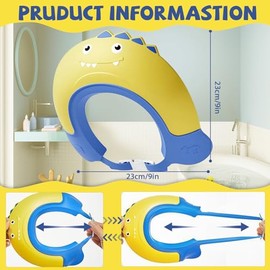 Thcbme Gorro de ducha para bebé, gorro de ducha para niños, visera para proteger ojos y oídos para niños de 0 a 9 años. Su adorable forma de dinosauri
