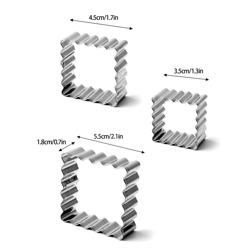 6Pcs Scalloped Cookie Cutter by Doczen, 2 Inch Square Cookie