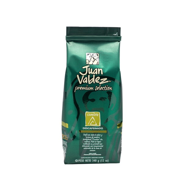 Juan Valdez Coffee Cumbre Decaf Medium/Dark Roast Ground Colombian Coffee 12Oz /340Gr - Café Premium Descafeinado