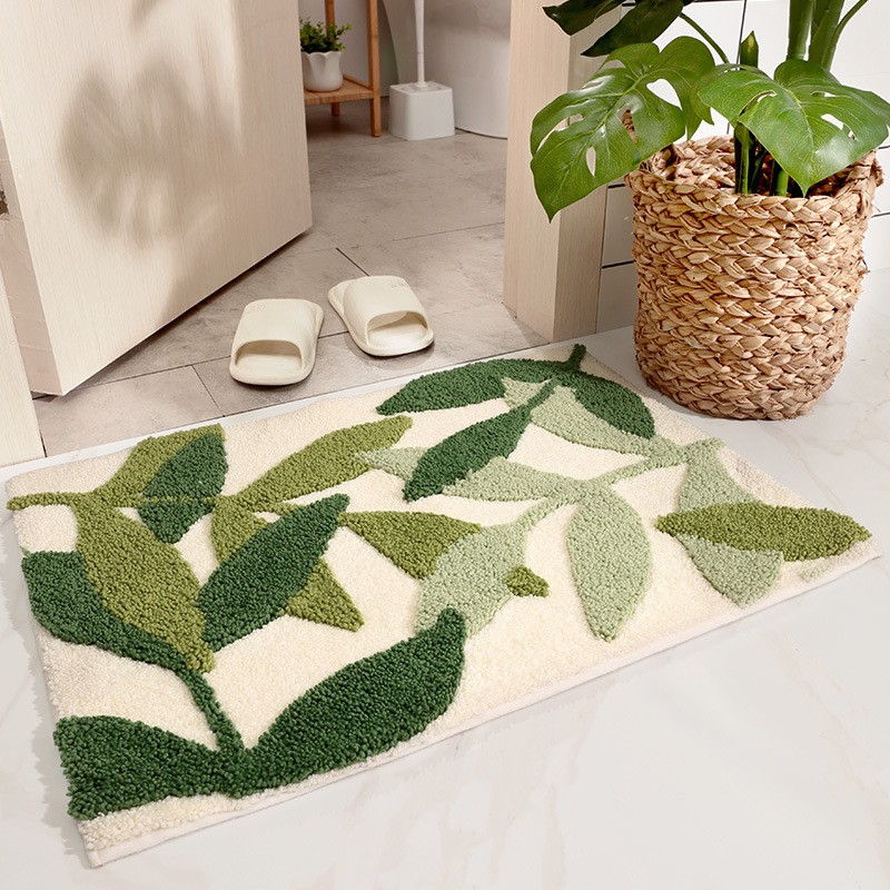 Bathroom Mat Anti Slip Thick Soft Quick Dry Green Polyester