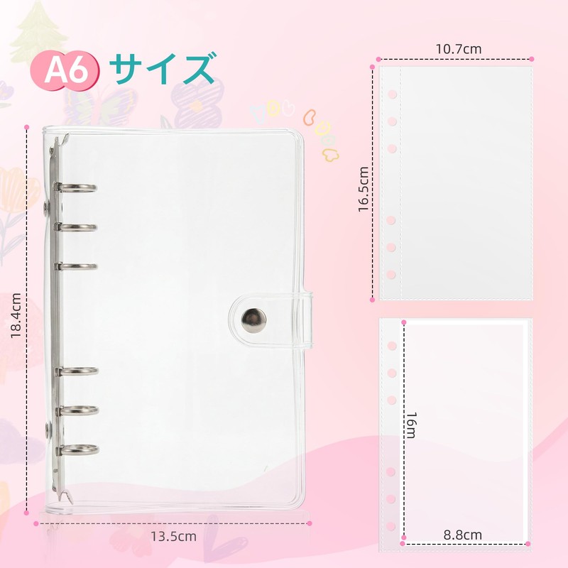 Seal Notebook, A6, Large, Clear, 6-Hole Binder | Includes 20