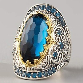 925 Sterling Silver Gemstone Engagement Wedding Rings Women's Topaz Rings 18k Gold Plated Party Engagement Rings (7)