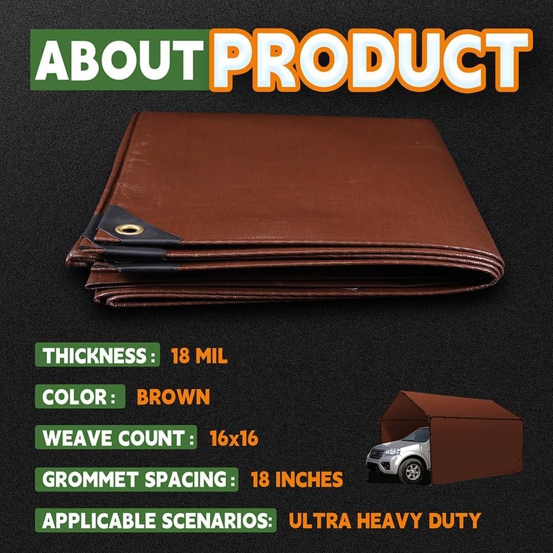 RAINDEWAY 8x8 Feet Super Heavy Duty 18 Mil Brown Poly