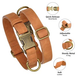 Didog Soft Leather Dog Collar, Durable Heavy Duty Dog Collars with Quick Release Metal Buckle, Adjustable Purple Dog Collar Leather for Large Medium Dogs, Light Brown, L