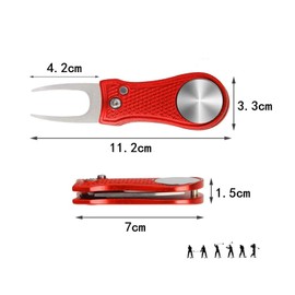 YFFSFDC Golf Fork, Foldable, Golf Fork, Repair Fork, Portable, Portable, Golf Equipment, Accessories, Great Gift, Pack of 1 (Red, Round Handle Fork)