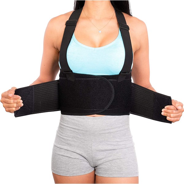 Lower Back Brace with Suspenders | Lumbar Support | Wrap for Posture Recovery, Workout, Herniated Disc Pain Relief | Waist Trimmer Work Ab Belt | Industrial | Adjustable | Women & Men | Black Mesh XXL