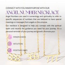 Angel Numbers Necklace – Numerology Pendant for Guidance, Inspiration, Manifestation & Law of Attraction – Waterproof Gold Necklace for Women – Non-Tarnish Jewelry – Meaningful Gift for Women, 18