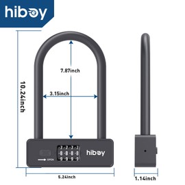Hiboy Bike Combination U-Lock, Anti-Theft Security Bicycle Lock with Mounting Bracket, 10mm Steel Shackle U-Lock for Scooters & Bikes