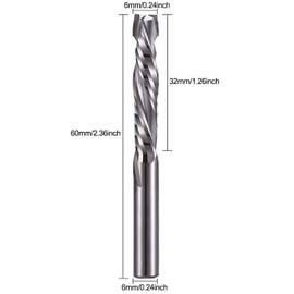 Hozly 2pcs Carbide Compression Router Bit Up & Down 2 Flute End Mills 6mm (0.236inch) Shank 6mm (0.236inch) Cutting Diameter 32mm (1.26inch))CNC Mill Machine Cutting Length 3D Profile Detail Engraving