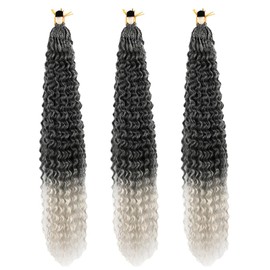 BALINGHAIR Ocean Wave Crochet Hair 24 Inch 3 Packs Deep Wave Crochet Hair for Women Goddess Box Braids Crochet Braids Hair Extension Black to Gray (T1B/Gray)