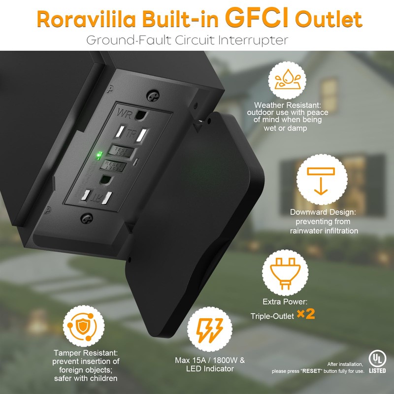 Roravilia Motion Sensor Outdoor Light for House with GFCI Outlet,