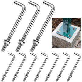 Yaocom 10 Pieces Anchors Bolts 3/8-16 x 6 Inches 304 Stainless Steel Concrete J Bolts Cement Post Anchor Bolts Fastener with Nut Washer Bracket for Concrete Pad Pouring Wood Concrete Projects