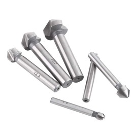 HSS Countersink Cutter Bits, 6.3mm/8.3mm/10.4mm/12.4mm/16.5mm/20.5mm 3-Flute Round Shank Countersink Cutter Bit Chamfering Tool 6pcs/set