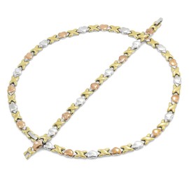 SPARKLE XOXO Hugs and Kisses Stainless Steel Stampato Necklace and Bracelet Set 3 Tone 18''