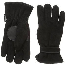 Mens Black Thermal Polar Fleece Gloves with 40g Thinsulate and Palm Gripper (L/XL)