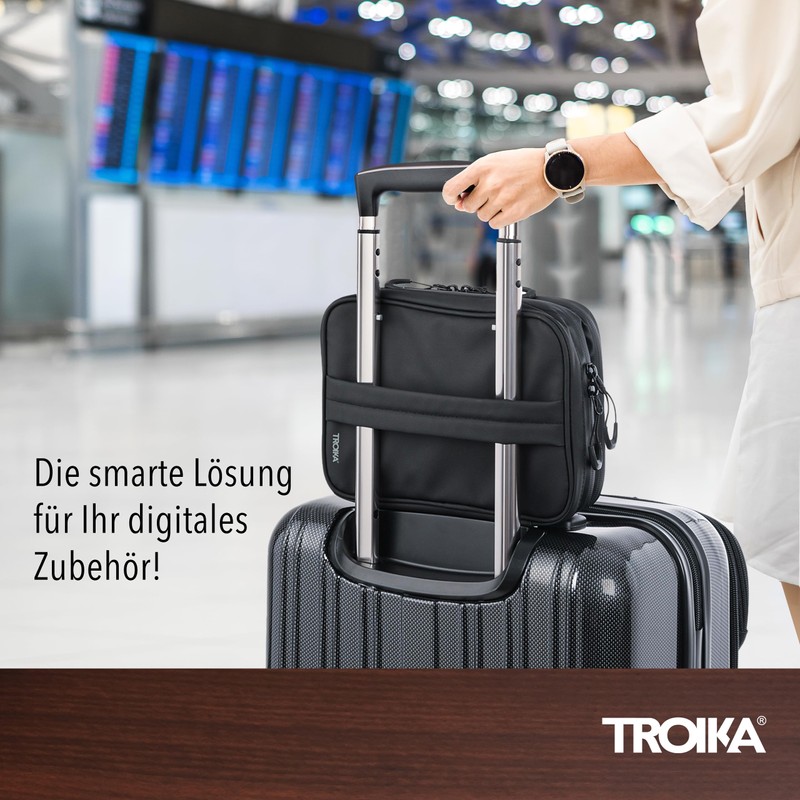 TROIKA Cable Bag with 2 Zip Compartments Black Connected -