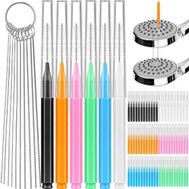80 Pcs Multisize Shower Head Cleaner Tool, 70 Pcs Shower Head Cleaning Brush Picks for Unclogging Small Hole,10 Pcs Showerhead Clogger Removal with Storage Box for Household Bathroom(Colorful)