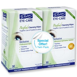 Dr. Fischer Premium, Purified, Non-Irritating & Hypoallergenic Eyelid Wipes Pre-moistened for complementary treatment of Red Eye, Dry Eye, and Blepharitis & Conjunctivitis Cleanses Make-up (Twin Pack)