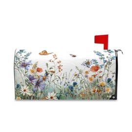 Spring Mailbox Covers, Wildflowers Butterflies Botanical Mailbox Covers Oxford Cloth Post Box Cover with Magnetic Strip for Garden Yard Decor
