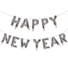 Silver Happy New Year Balloons, 16 Inch Happy New Year Foil Letter Balloons, 2025 New Years Decorations for New Years Eve Party Supplies 2025 New Years Eve Décor