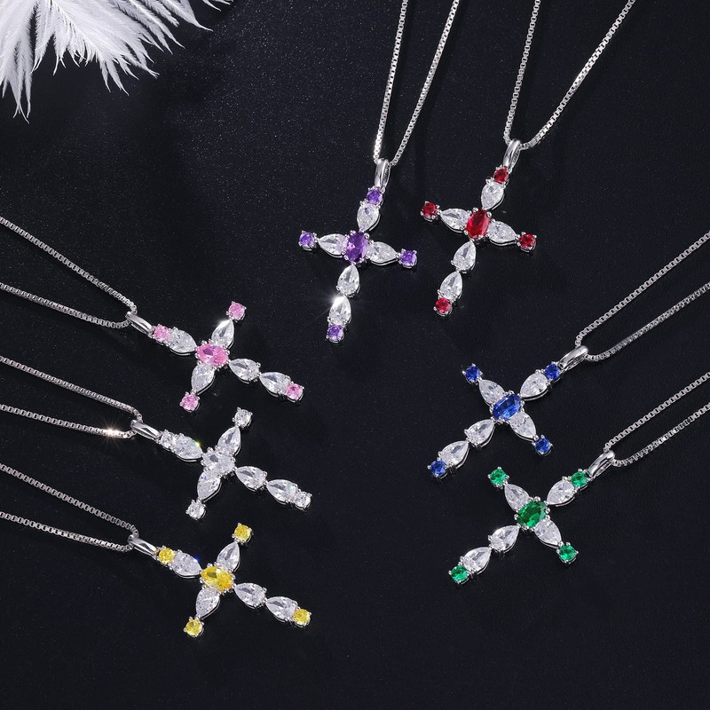 Miaofu Cross Necklace - 18 K White Gold Plate Cross