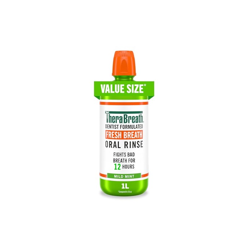 TheraBreath Fresh Breath Mouthwash, Mild Mint, Alcohol-Free, 1 Liter