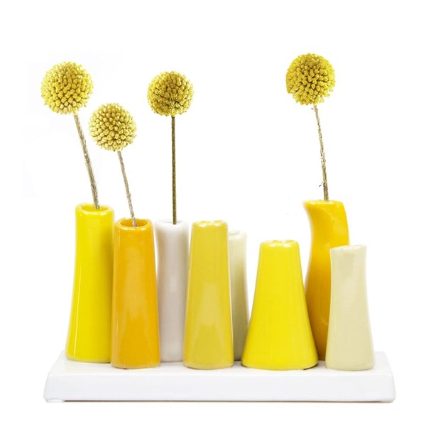 Chive - Pooley 2, Ceramic Flower Vase, 8-Tube Shape (Yellow)