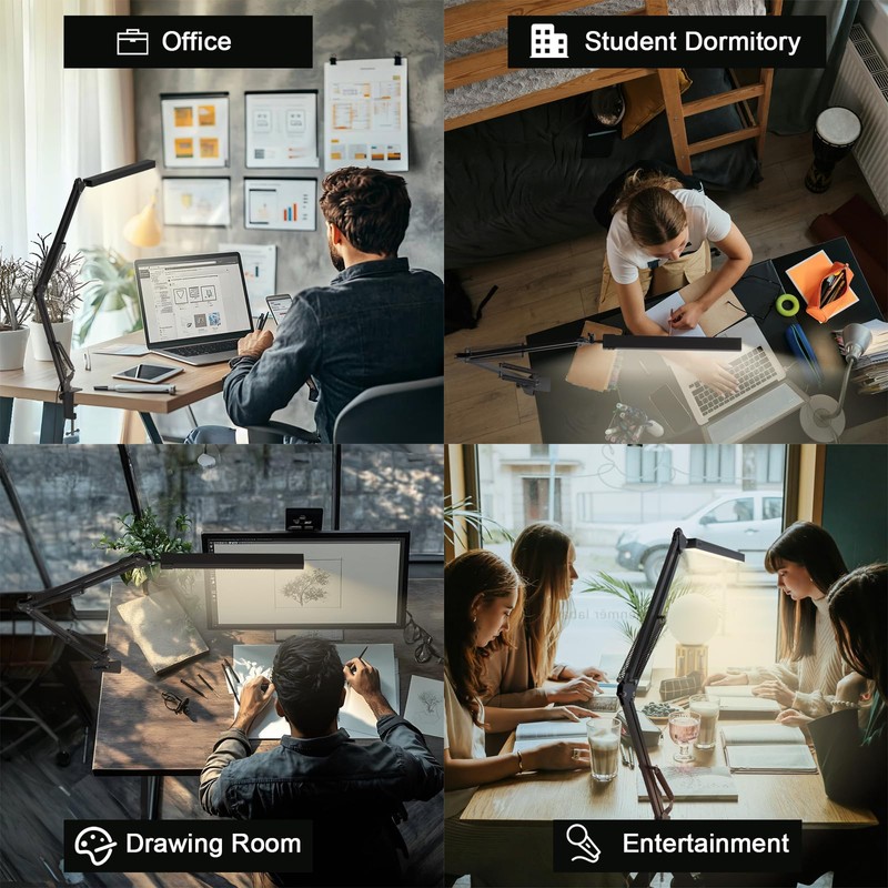 TROPICALTREE LED Desk Lamp for Home Office, Clamp-On with 5